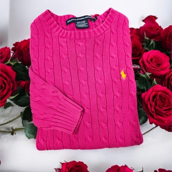 Ralph Lauren Sweaters - Ralph Lauren Sport Women's Vibrant Pink Cable Knit Sweater Size-M